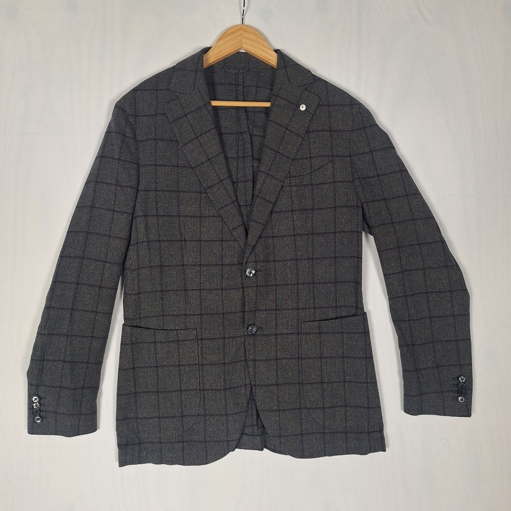 L.B.M. 1911 Tailored Limited Edition Windowpane Plaid Sport Coat Blazer Grey
